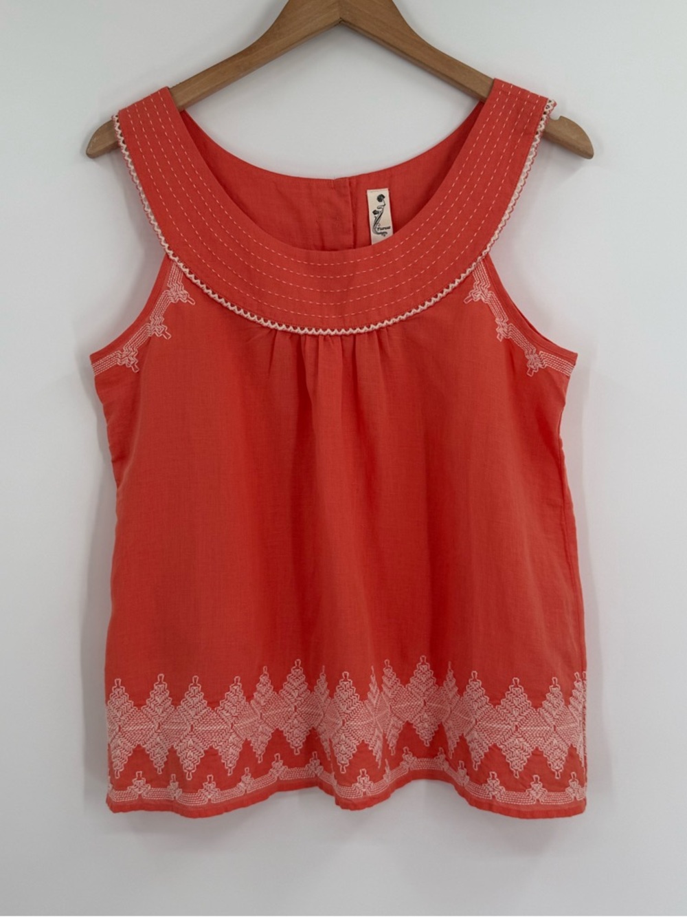 ✦Anthropologie Floreat Embroidered Linen Cotton Tank | Coral | 10